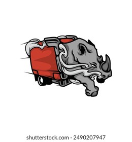 cool rhino with cargo on its back logo concept line art sketch vintage design illustration