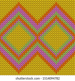 Cool rhombus argyle knit texture geometric vector seamless. Jacquard stockinet ornament. Fashionable seamless knitted pattern. Cozy textile print design.