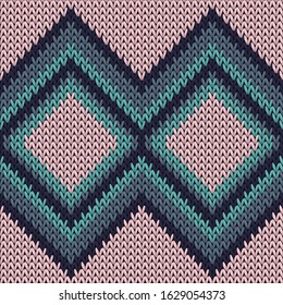 Cool rhombus argyle knitted texture geometric vector seamless. Jumper knit effect ornament. Norwegian style seamless knitted pattern. Handicraft backdrop.