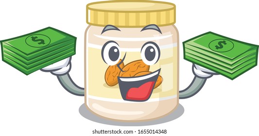 cool rich almond butter character having money on hands