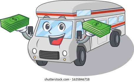 cool rich campervan character having money on hands