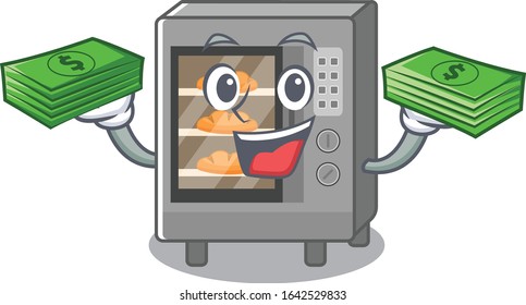 cool rich oven cake character having money on hands