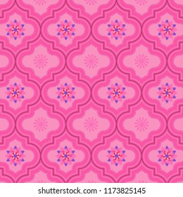 Cool rich pink Moroccan ethnic pattern with beautiful floral decorative design for textile, fabric, backdrops, wallpapers, festive and celebration surface designs. pattern swatch at eps. file