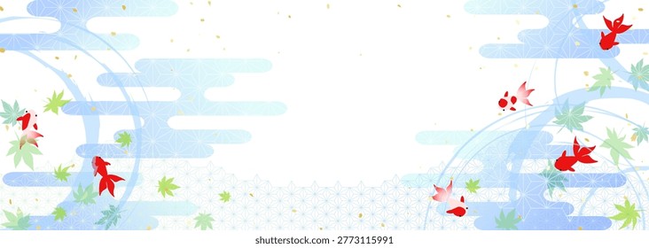Cool ripples on the water's surface and goldfish: A background illustration featuring traditional Japanese patterns.