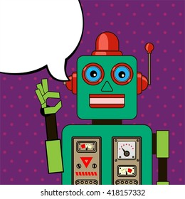 Cool Robot showing OK sign. Pop art poster.