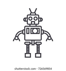 cool robot vector line icon, sign, illustration on background, editable strokes