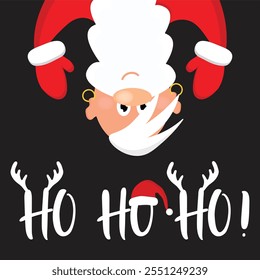 Cool rock Santa Claus com a inscrição HO HO HO. Bom para a reserva de sucata de decoração de Natal, banners, cartazes, cartões de saudação, presentes, camisas, canecas ou outros. Bela faixa vetorial de Ano Novo.