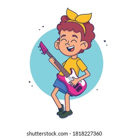 Cool rock star girl playing guitar. vector illustration in flat style.