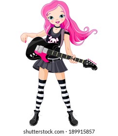 Cool Rock Star Girl Playing Guitar