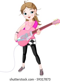 Cool rock star girl playing guitar