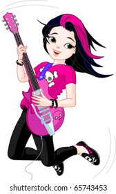 Cool Rock Star Girl Playing Guitar