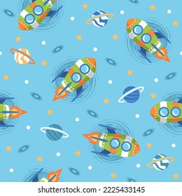 Cool rocket cartoon vectors pattern background.
