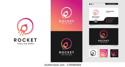 Cool rocket logo and business card design. planet, gradient, card, launch, icon, Premium Vector