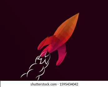 Cool Rocket on Isolated Background. Gradient Low Poly Vector 3D Rendering