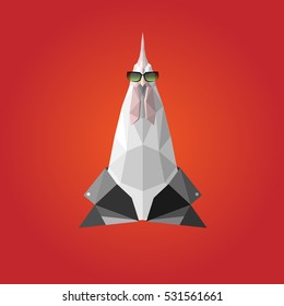 Cool rooster wearing dark glasses and a leather jacket. Red background.