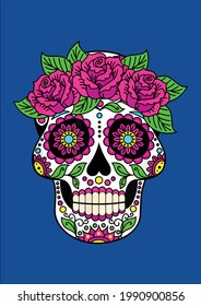 Cool Rose Flower Candy Skull Shirts Cinco De Mayo Costume Vector Illustration Graphic Design for Document and Print