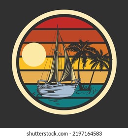 cool round vintage logo sailing ship vector illustration design