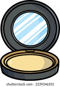 Cool rounded compact powder with mirror for modern woman in cartoon style.