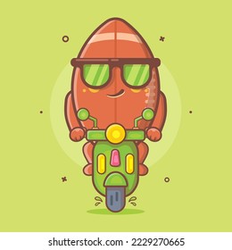 cool rugby ball character mascot riding scooter motorcycle isolated cartoon in flat style design