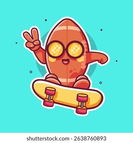 cool rugby ball character mascot playing skateboard isolated cartoon