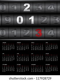 Cool running number vector on dark background design for 12 months 2013 calendar.