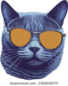 cool Russian Blue cat with sunglass sticker