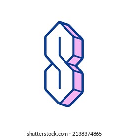 Cool S, Super S Symbol, 3d Drawing. Simple Doodle, Vector Clip Art Illustration.