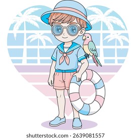 Cool sailor guy with a pet parrot