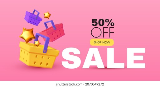 Cool Sale design template with shopping bascet. Spectial offer render space.