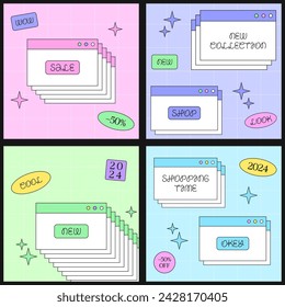 Cool Sale Sticker Collage Vector Illustration. Pop Art Promo Banner. Y2k Style Store Graphics.