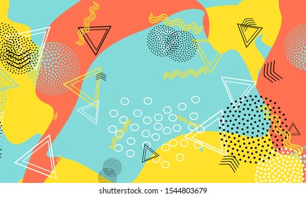 Cool Salmon Pattern. Yellow 1980s Print. Aqua Flow Wallpaper. Vintage Composition. Baby Blue Color Illustration. Mustard Graphic Banner. 90s Art.