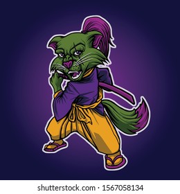 cool samurai cat design illustration