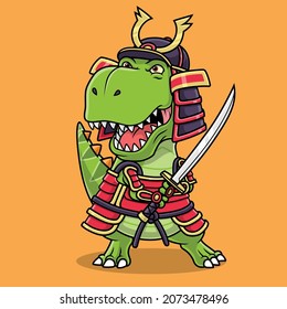 Cool samurai dinosaur mascot. Hand drawn