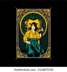 cool samurai lady illustration with awesome background