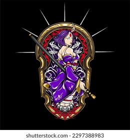 cool samurai lady illustration for t shirt design