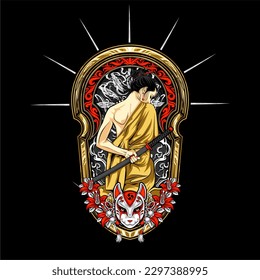 cool samurai lady illustration for t shirt design