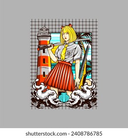 cool samurai lady illustration for t shirt design