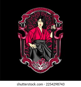 cool samurai lady illustration for your t shirt design