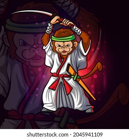 The cool samurai monkey esport mascot design of illustration