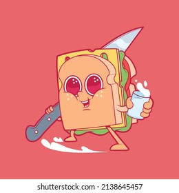 A cool Sandwich character holding a cup of milk vector illustration. Food, motivation design concept.