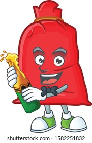 Cool santa bag close with beer mascot cartoon style