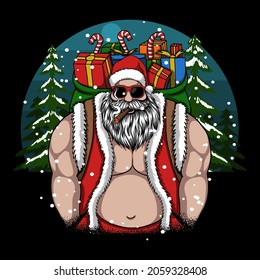 cool santa brings me a merry christmas gift vector illustration for your company or brand
