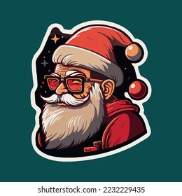 Cool Santa Claus, pegatina de navidad, pegatina en vector para ilustraciones