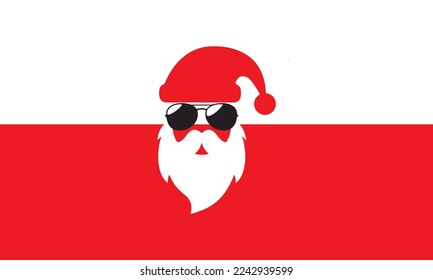 Cool Santa Claus face with beard and Christmas hat, santa claus vector cartoon on red background