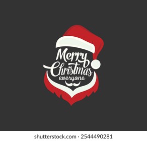 Cool Santa Claus face with beard and Christmas hat, vector cartoon