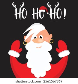 Cool Santa Claus with inscription HO HO HO. Good for Christmas decoration scrap booking, banners, posters, greeting cards, gifts, shirts, mugs or other. Cute New Year vector banner.