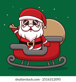 Cool Santa Claus in Sleigh Waving Hallo an Heiligabend