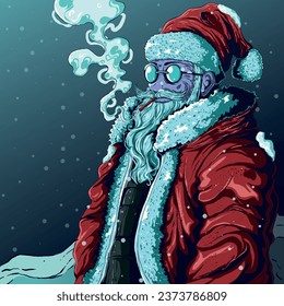 Cool santa claus smoking and using cool glasses