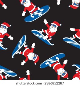 Cool Santa Claus snowboarding in ski goggles. Seamless pattern. Christmas set Vector illustration.