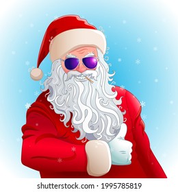 Cool Santa Claus in sunglasses showing thumb up. Vector illustration